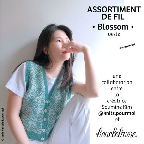 assortiment de fil • Blossom • veste dessinée par Soumine @knits.pourmoi